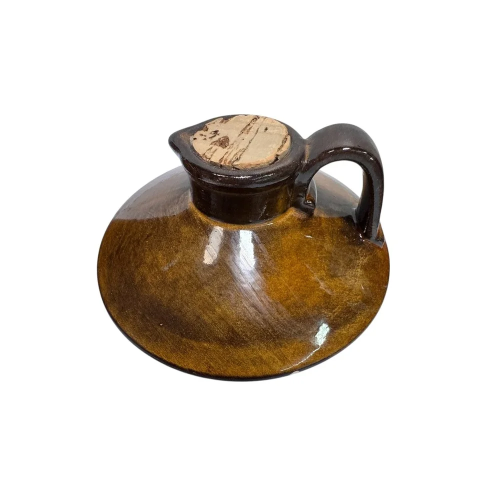 Vintage Holiday Designs Brown Glazed Ceramic TEA Canister Jug Lid USA